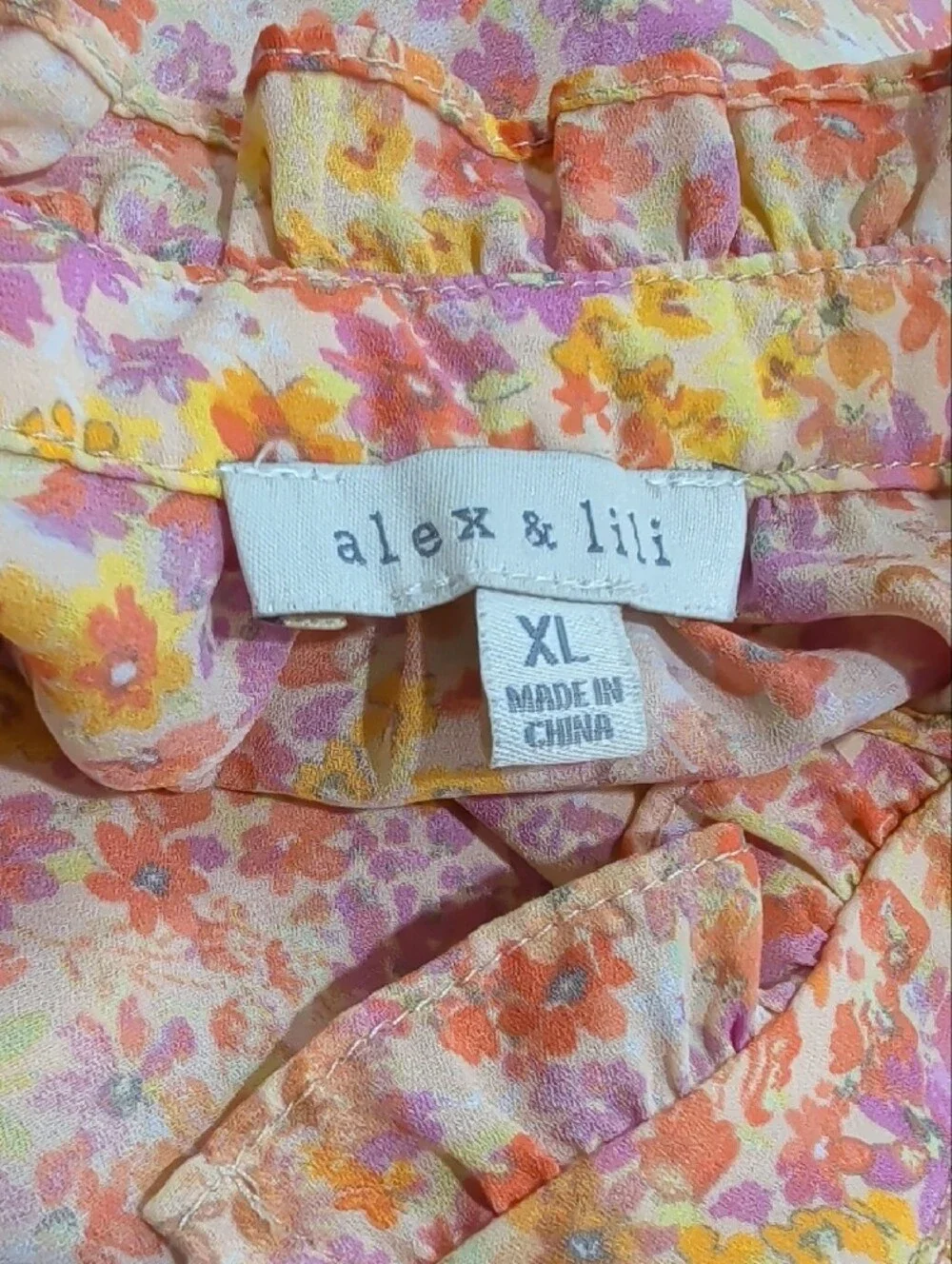 Floral Ruffle Cap-Sleeve Blouse - Pink/Yellow - - Picture 2 of 2